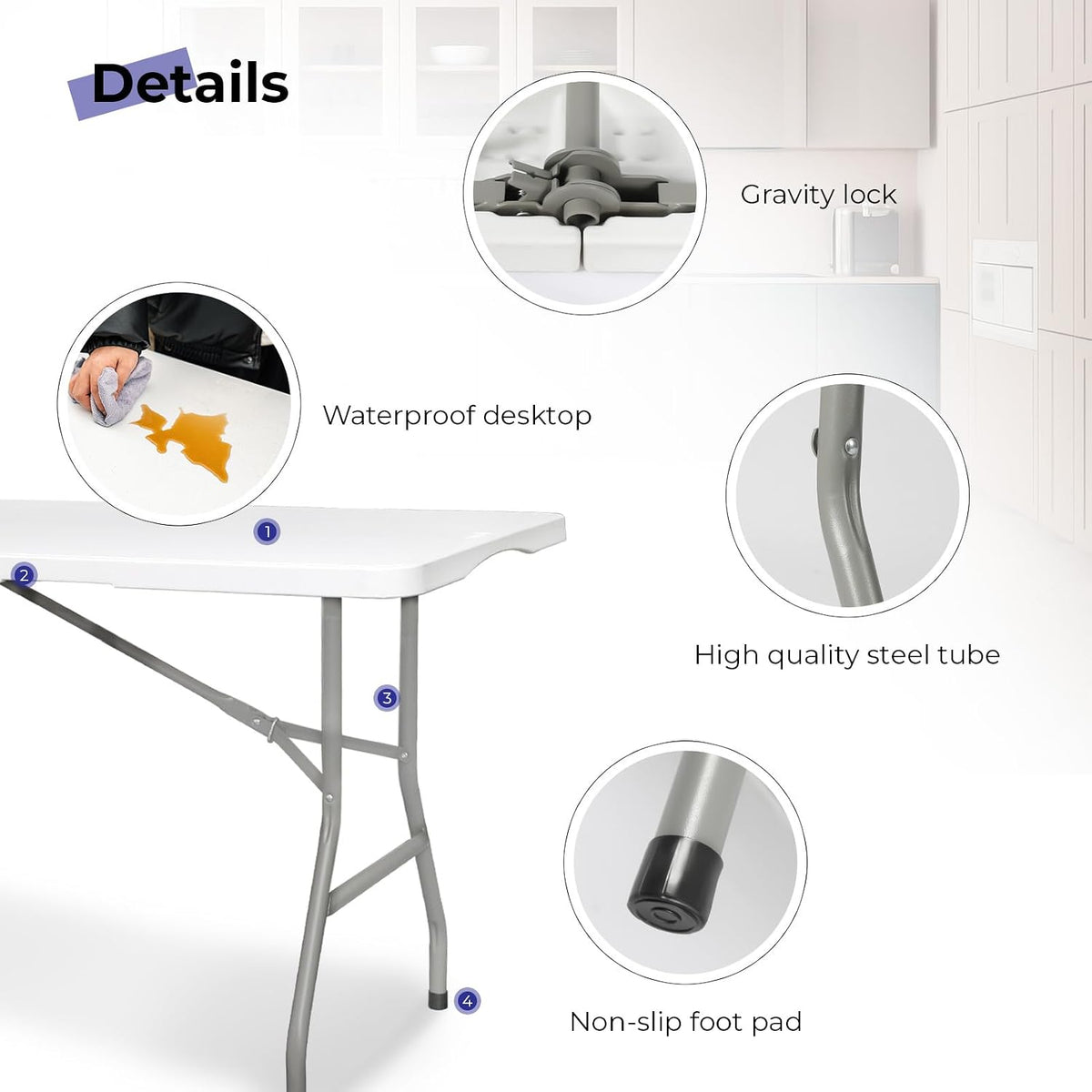 6ft Folding Table, Portable Heavy Duty Plastic Table for Party, White