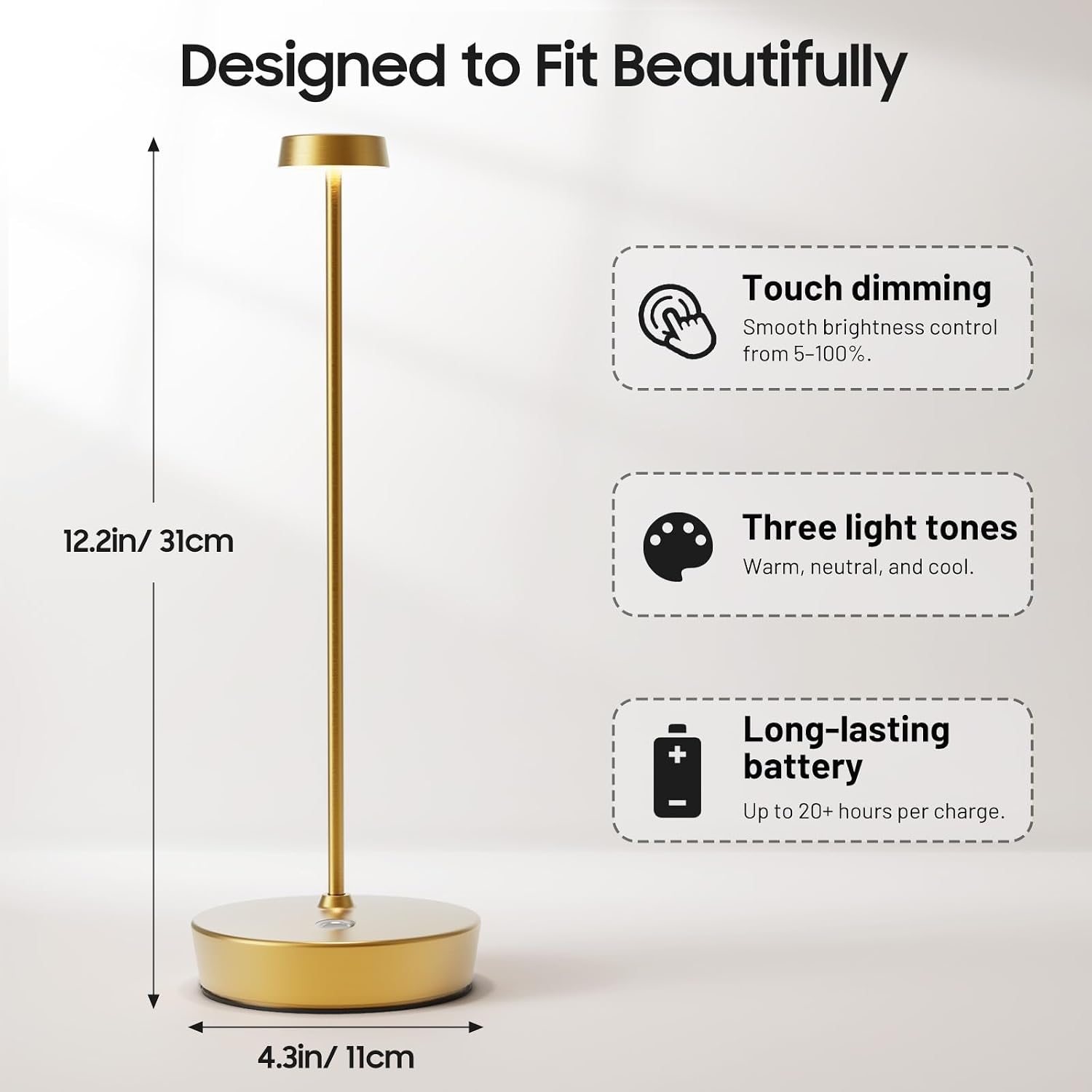 2 Pack Rechargeable Cordless Table Lamp, 6000mAh Battery Table Light