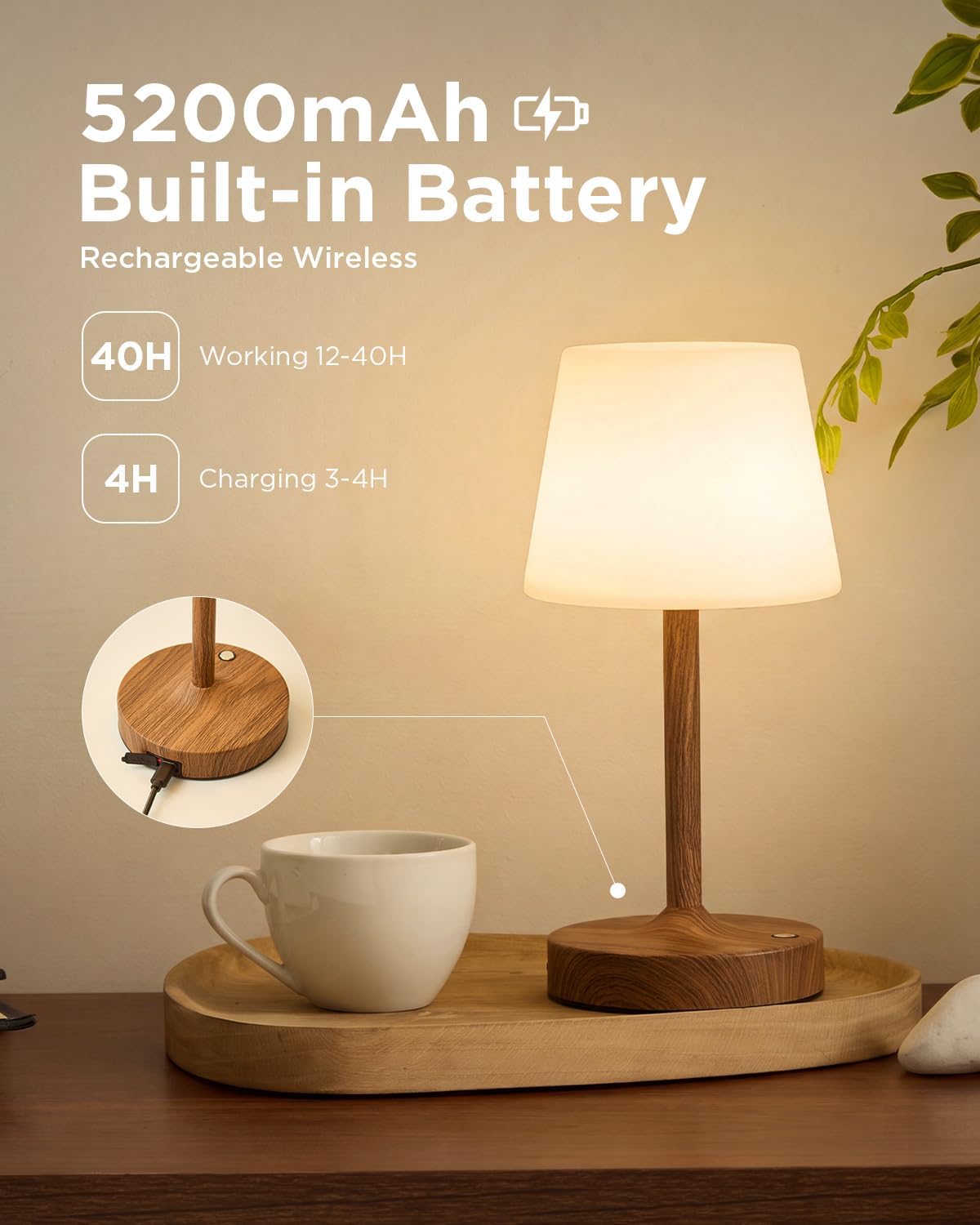 IP65 Waterproof Rechargeable Shower Lamp, Cordless Bathroom Touch Lamps