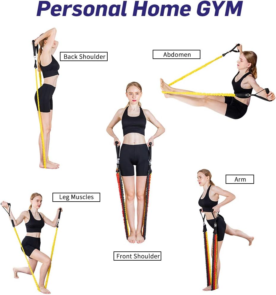 EILISON Resistance Band Kit with Heavy Duty Protective Sleeves for Safe Workout and Soft Anti-Slip Foam Handle, Door Anchor, Ankle Strap for Men and Women Stackable