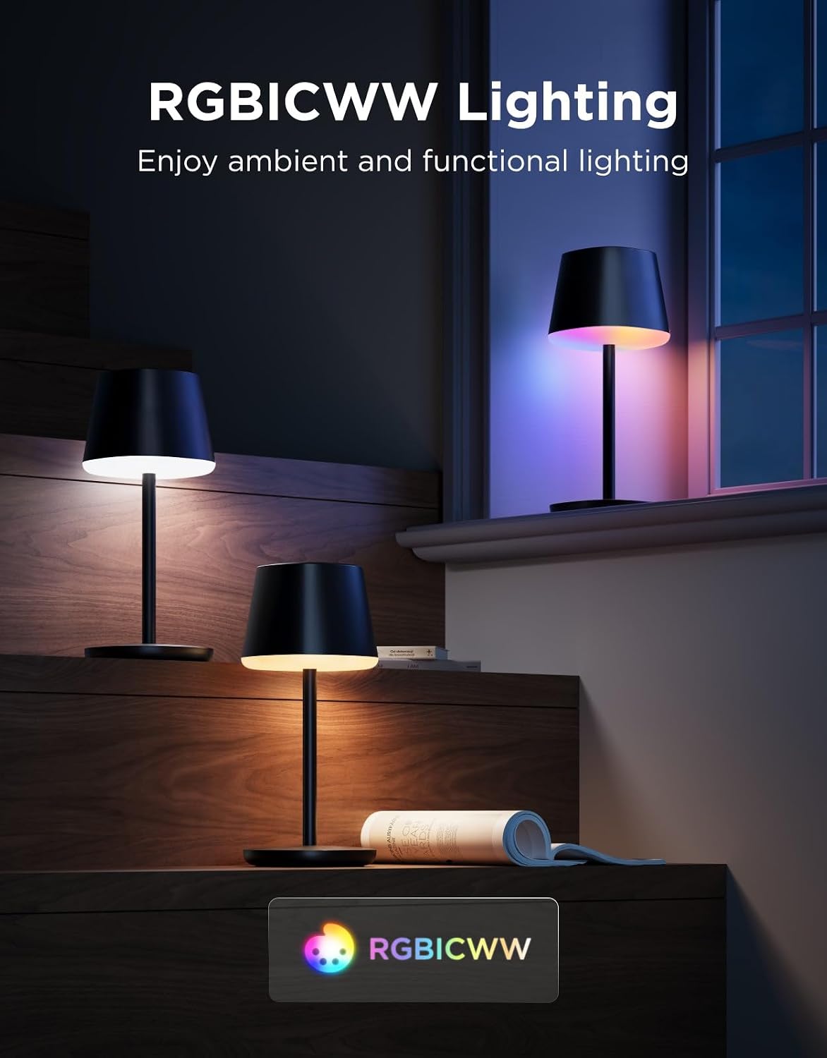 Govee Smart Cordless Table Lamp Classic (No Adapter), RGBIC Desk Lamp