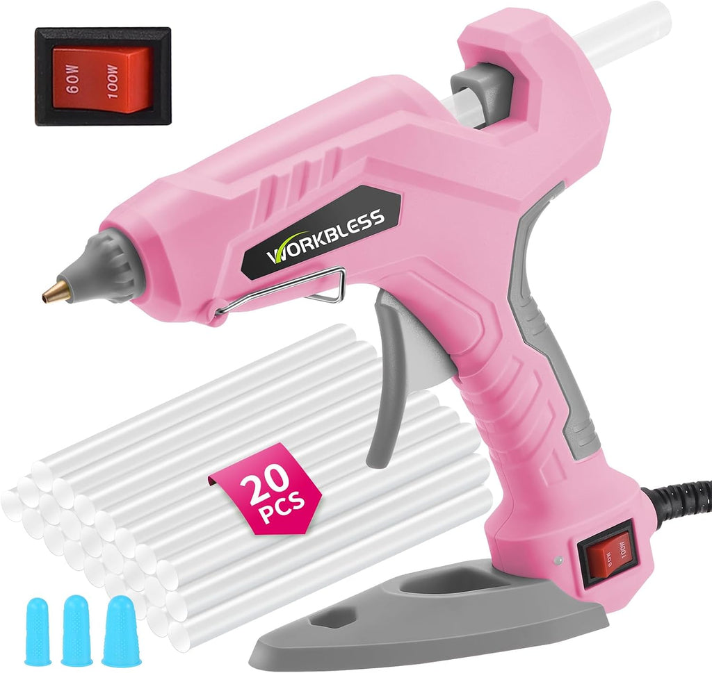Hot Glue Gun Large 60W/100W Dual Temp W/Full Size Stick Set,Pink