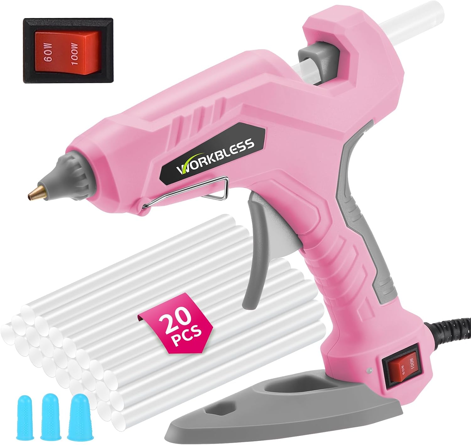 Hot Glue Gun Large 60W/100W Dual Temp W/Full Size Stick Set,Pink