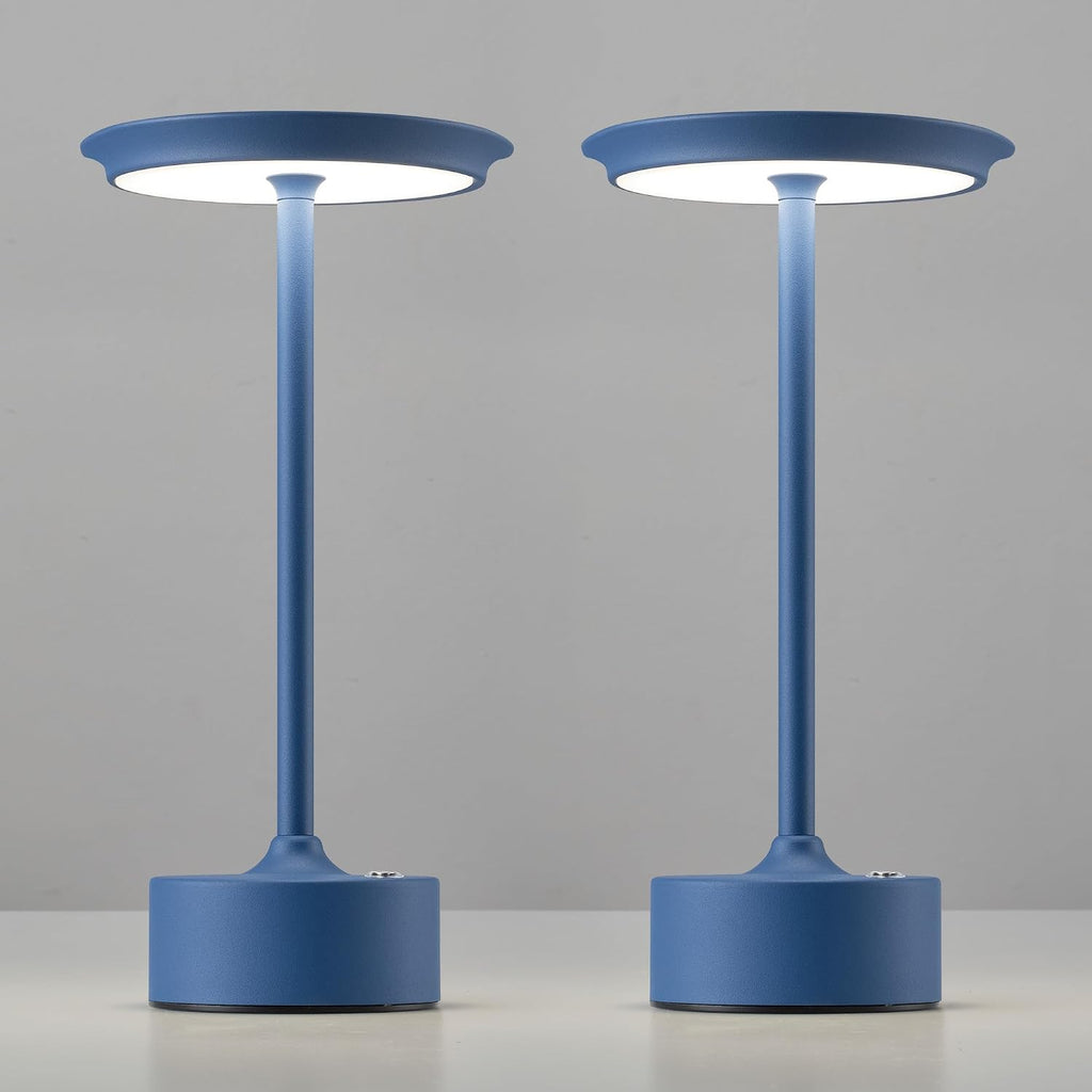 PUSU Rechargeable Table Lamps Set of 2, Blue Cordless Portable Desk Lamp
