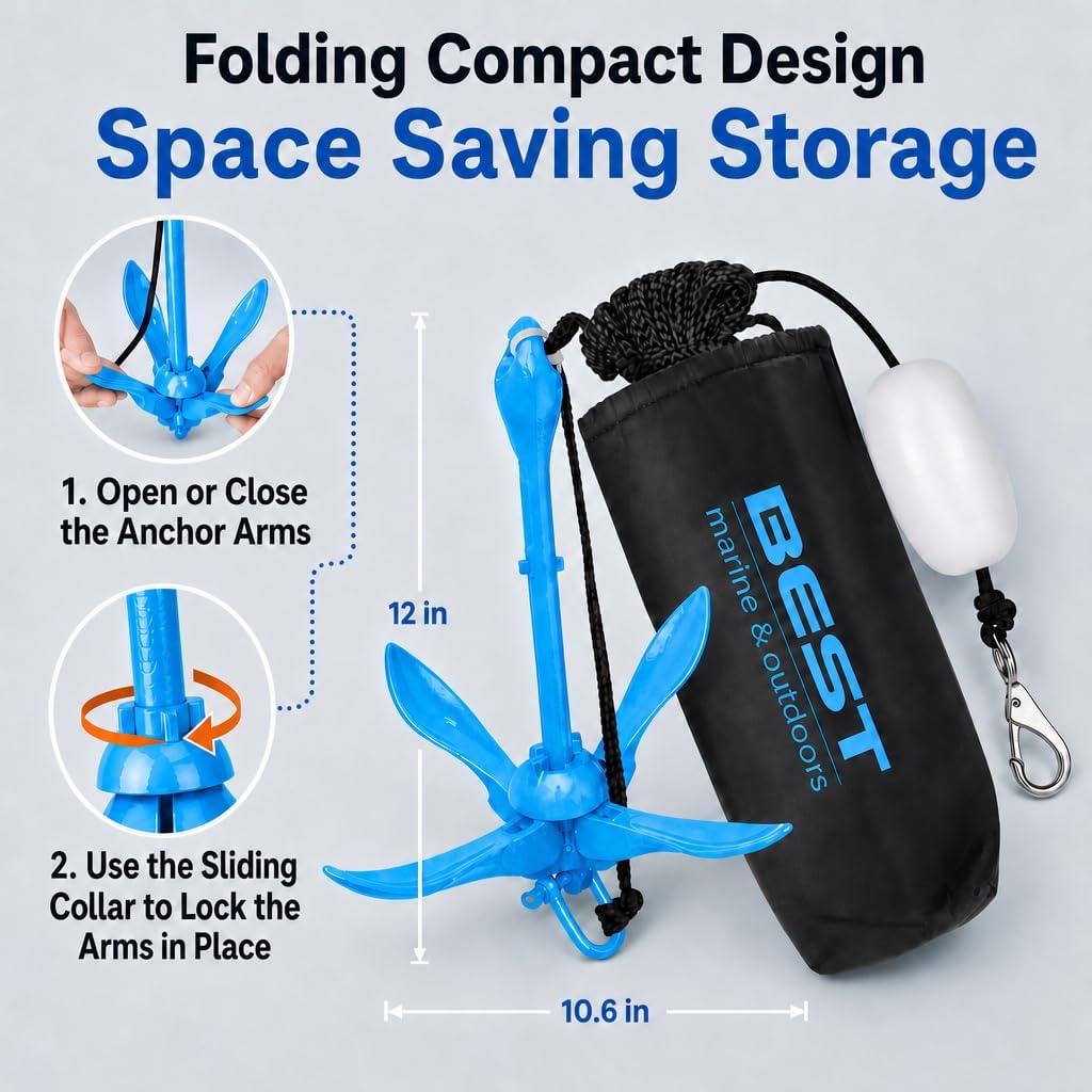Kayak Anchor, 3.5 LB Folding Anchor System, Paddle Boards, Jet Skis & PWC