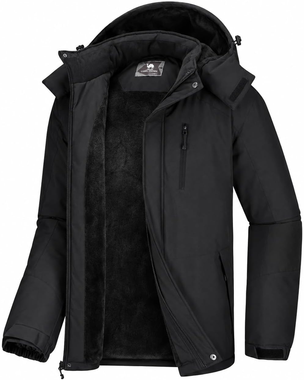 CAMELSPORTS Mens Winter Jacket Waterproof Warm Snow Ski Jackets Faux Fur Fleece Rain Coats with Removable Hood