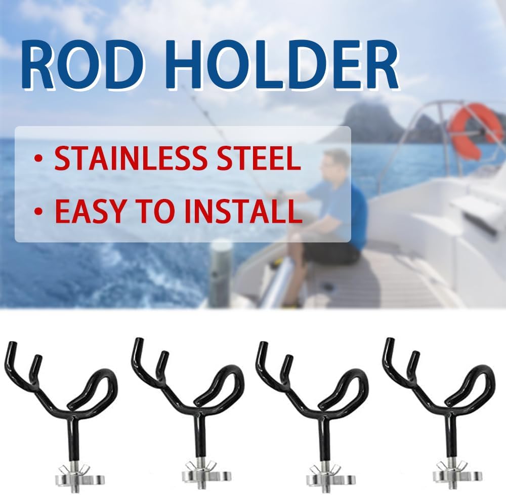 4PCS Sure Grip Steel 20 Degree Angle Rod Holder with Mounting Base Fishing Rod Holder for Boat, Ship, Yacht and More for Fishing Lovers