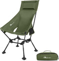 MOON LENCE High Back Folding Camping Chairs, Height-Adjustable, Widened Seat, for Beach with Anti-Sinking Feet (Green)