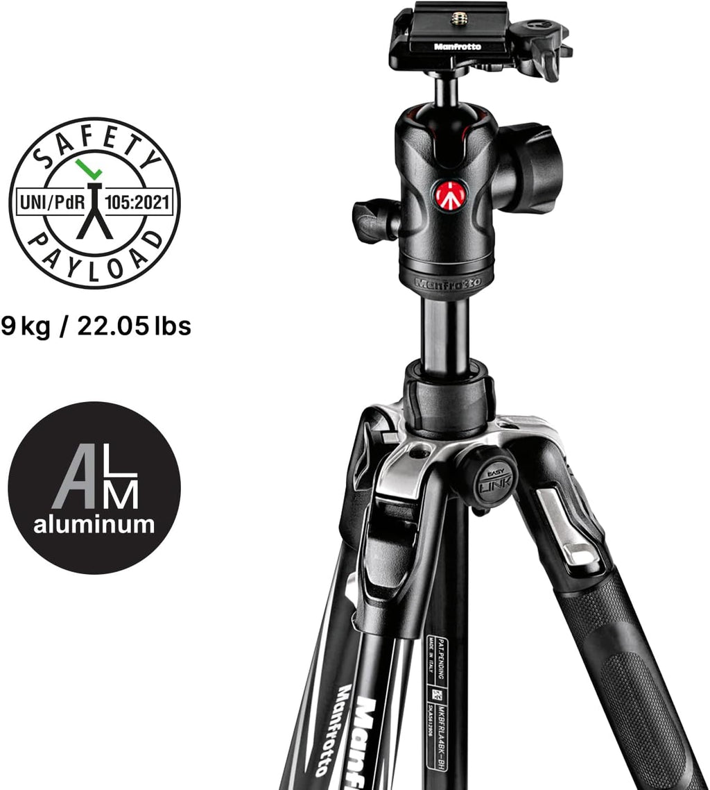 Manfrotto Befree Advanced Camera Tripod with Lever Closure, Portable and Compact Travel Tripod Kit with Ball Head, Aluminum Tripod for DSLR Reflex and Mirrorless Cameras, Camera Accessories