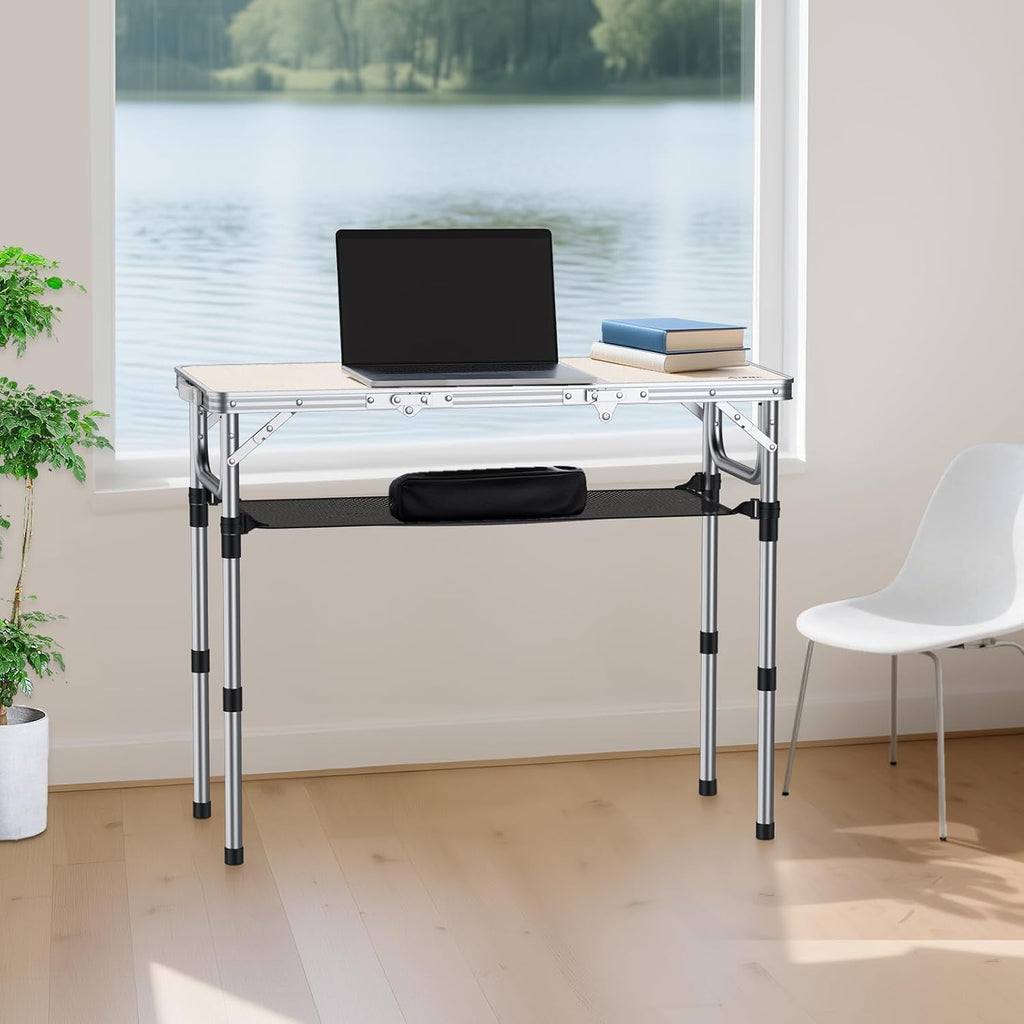 Anbte 3ft Folding Camping Table, 3 Adjustable Height Max 27.5", Silver