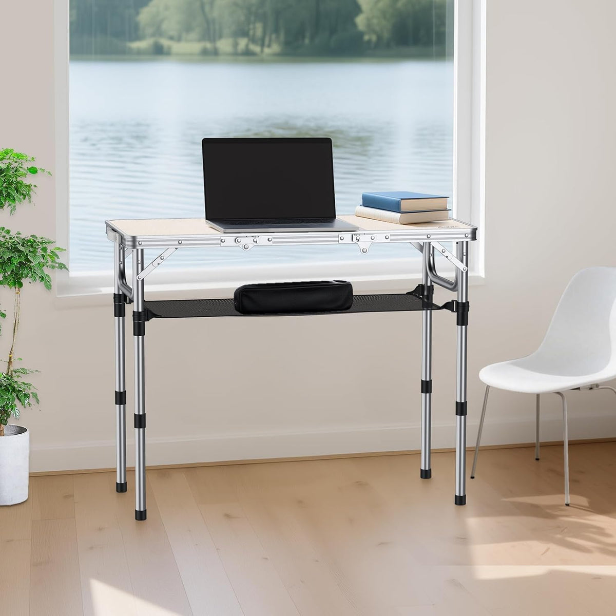 Anbte 3ft Folding Camping Table, 3 Adjustable Height Max 27.5", Silver