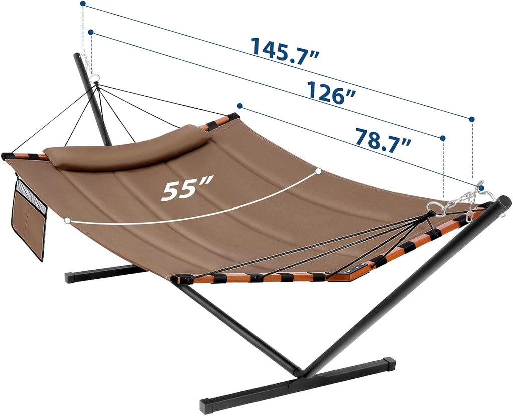 TegerDeger 12FT 2 Person Hammock with Stand V-Shape Spreader Bar -Brown