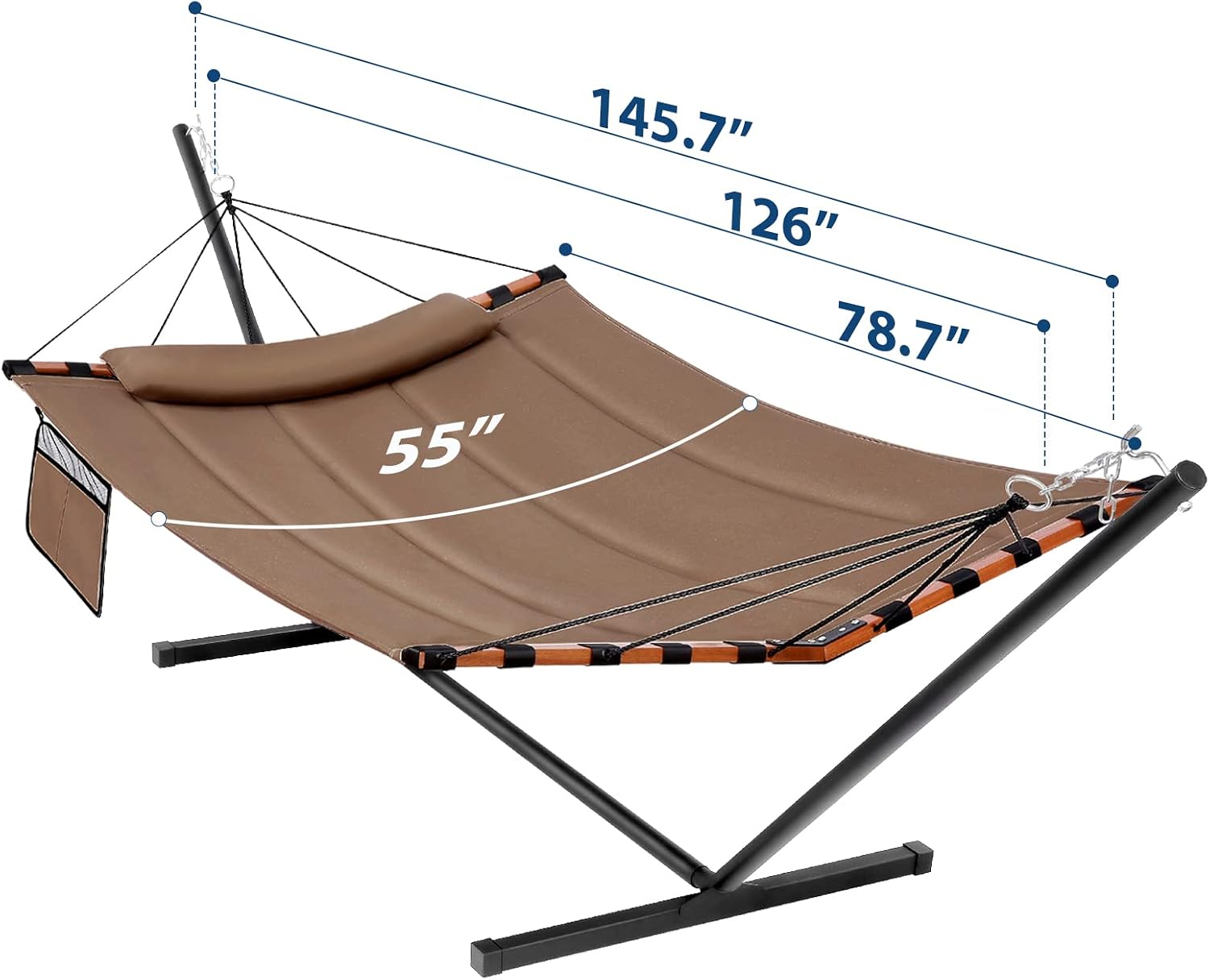 TegerDeger 12FT 2 Person Hammock with Stand V-Shape Spreader Bar -Brown