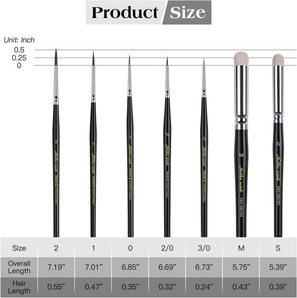 Kolinsky Sable Miniature Paint Brushes - Golden Maple 7pcs Detail Paint Brushes Drybrushes for Acrylic Watercolor, Small Fine Detail Paint Brush Set for Mini Paints (Black)