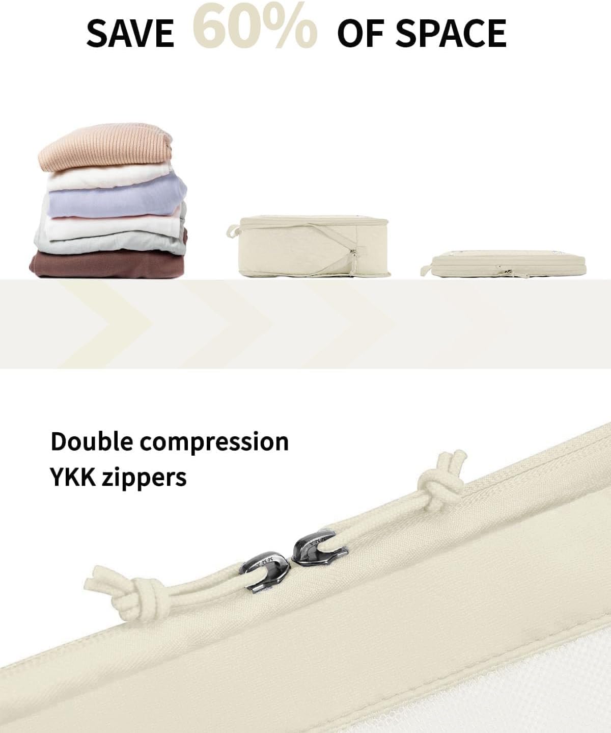 ECOHUB 5 Set Compression Packing Cubes for Suitcases Organiser Bags Set Travel Essentials with Shoe Bag for Traveling Tear-resistant Travel Accessories with ID Tag Expandable Packing Bags(Beige)