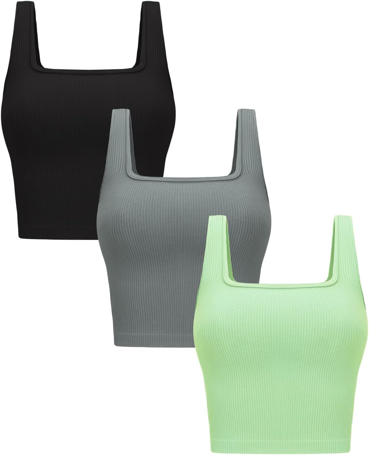 OLCHEE Womens 3 Pack Crop Tank Tops Sleeveless Square Neck Workout Top