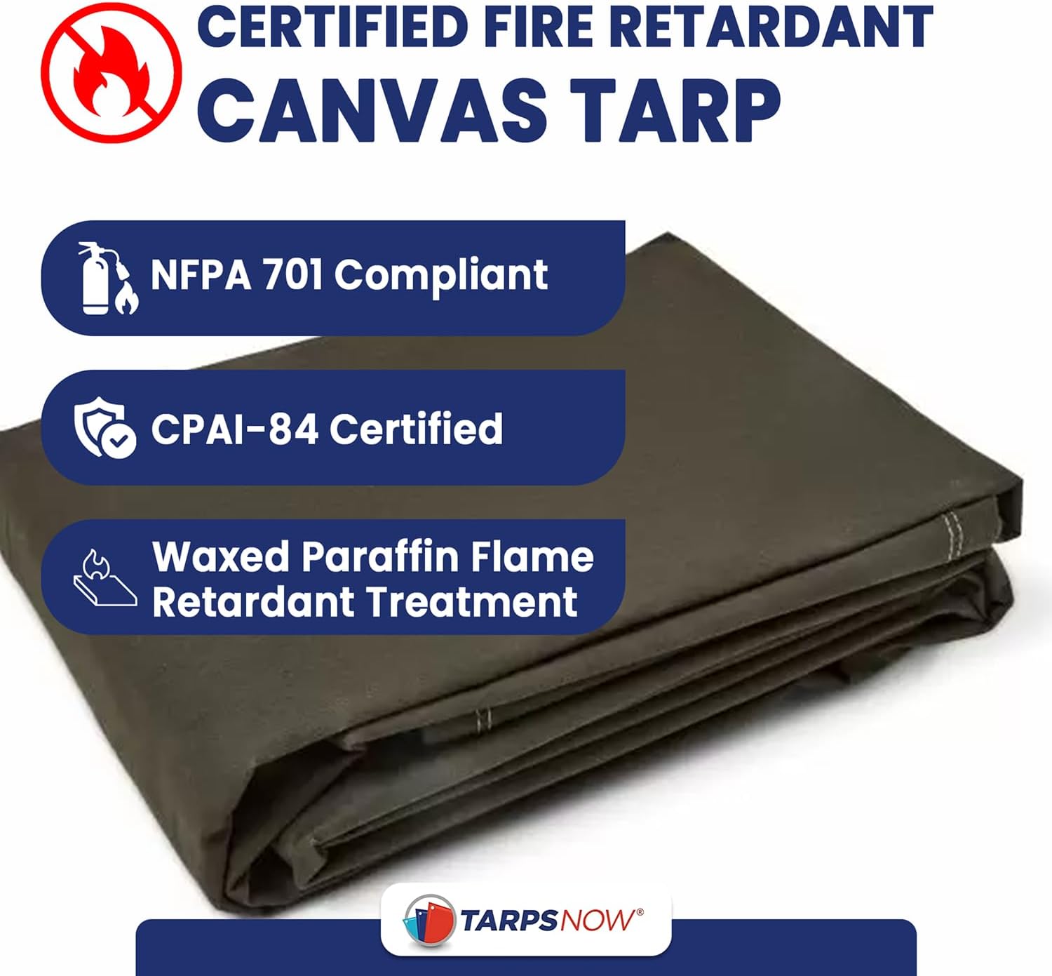 Tarps Now 5x7 Ft Fire Retardant Canvas Tarp with Brass Grommets - 27 Mil Industrial Grade Heavy Duty Tarp for Camping, Construction, Residential, and Agriculture - 16oz, Olive Drab