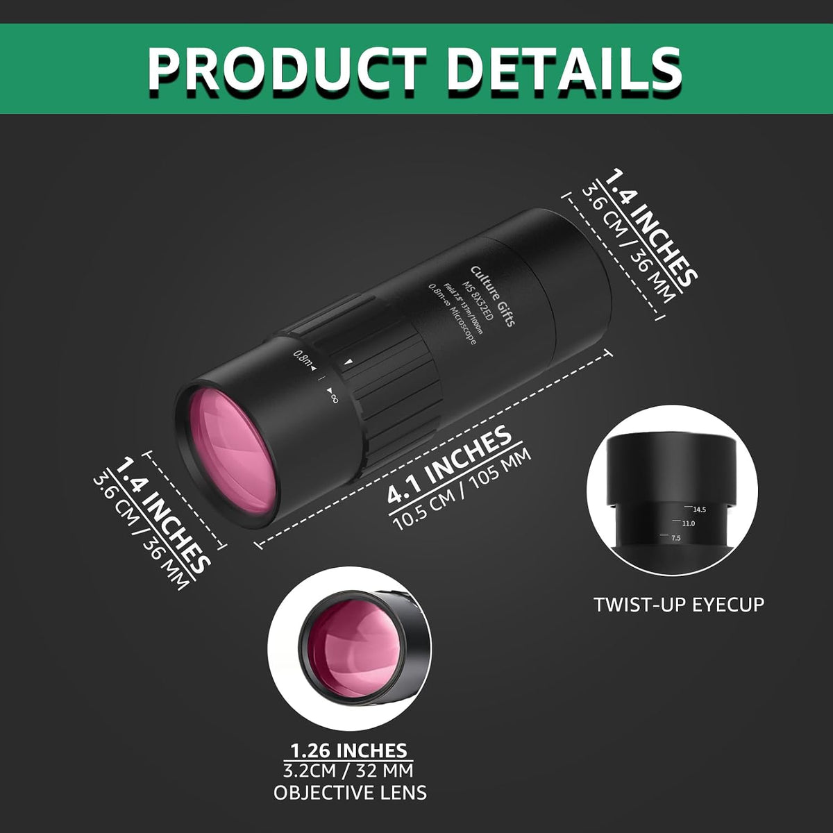 8x32mm Mini Monoculars for Adults High Power Clear View, Easy Focus, Multi-Coated Lens, BAK-4, 21mm ED Eyepiece, Twist-up Eyecup, Compact Monocular Telescope with Hand Strap for Hunting Bird Watching