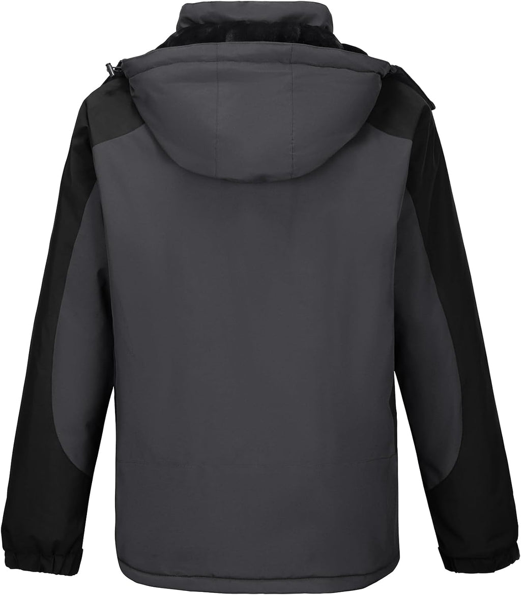 CAMELSPORTS Mens Winter Jacket Waterproof Warm Snow Ski Jackets Faux Fur Fleece Rain Coats with Removable Hood