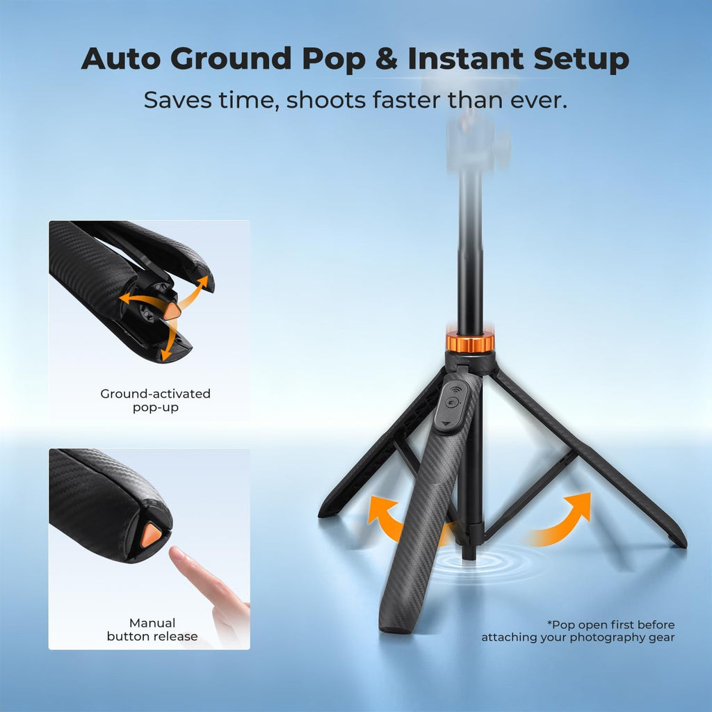 K&F CONCEPT Auto Open 62'' Selfie Stick Tripod with Remote for Vlog