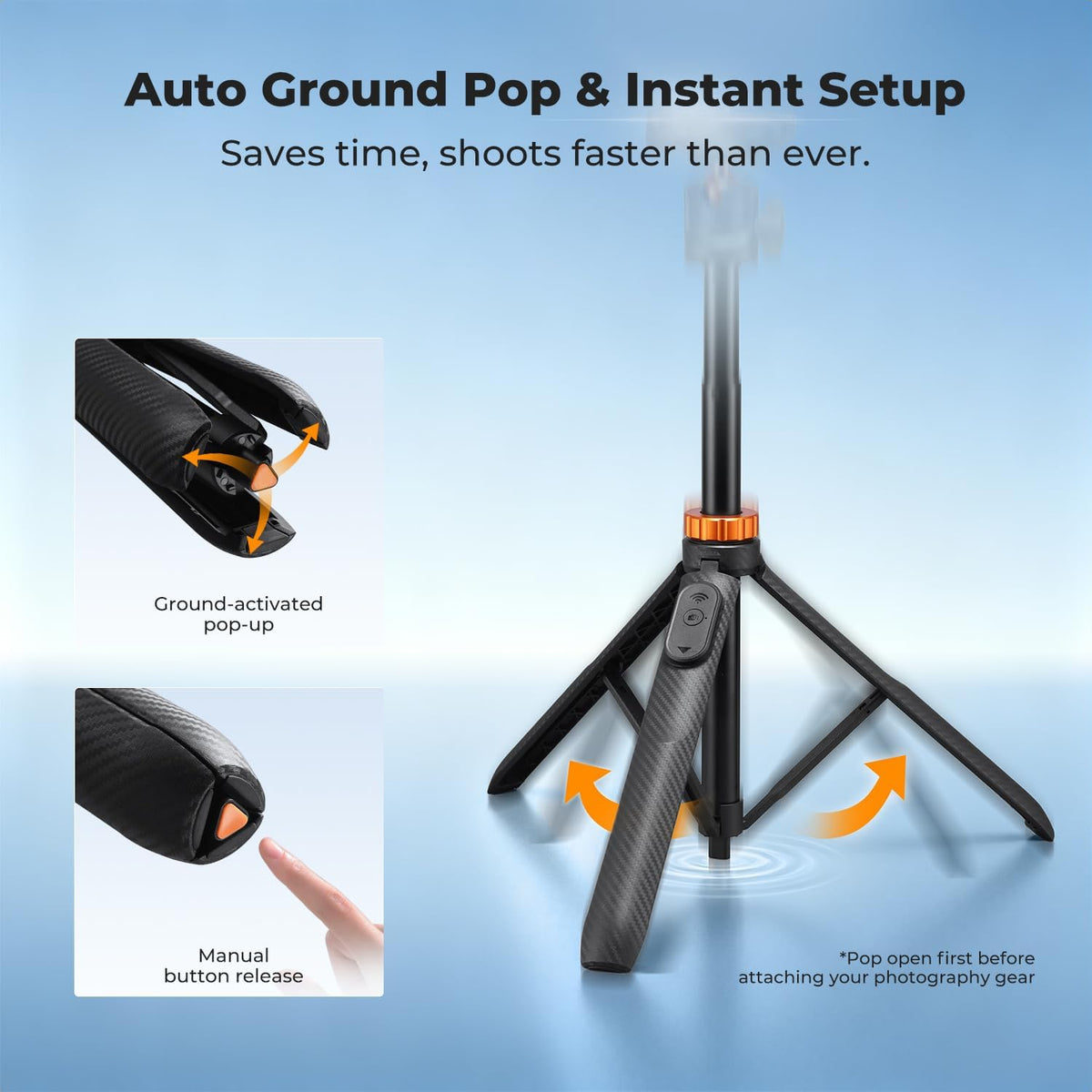 K&F CONCEPT Auto Open 62'' Selfie Stick Tripod with Remote for Vlog