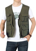 Flygo Men's Utility Cargo Vest Outdoor Fishing Safari Travel Work Photo Vest with Pockets