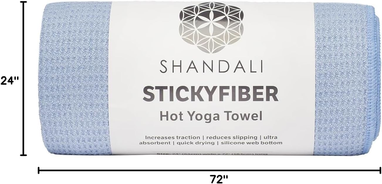 Shandali Hot Yoga Towel - Mat-Sized, Microfiber, Super Absorbent, Anti-Slip, Injury Free, 24" x 72" - Best Bikram Yoga Towel - Exercise, Fitness, Pilates Gear