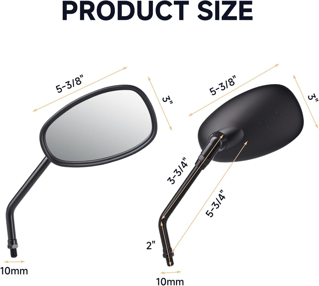 Universal Motorcycle Mirrors - M10 Black Oval Handlebar Rearview Mirrors Compatible with Honda Shadow MSX125 Kawasaki Vulcan Z900 Suzuki SV650 Volusia