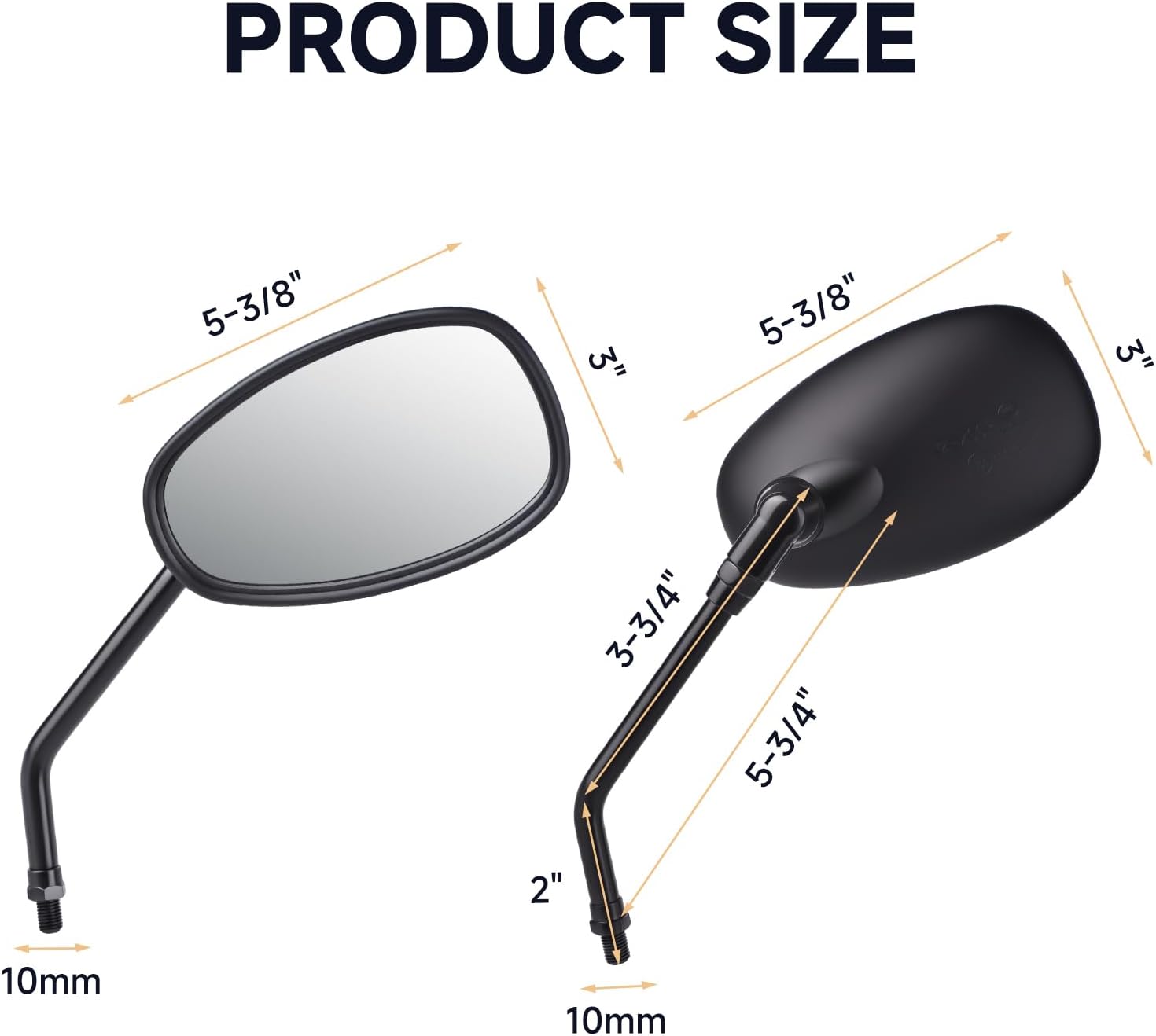 Universal Motorcycle Mirrors - M10 Black Oval Handlebar Rearview Mirrors Compatible with Honda Shadow MSX125 Kawasaki Vulcan Z900 Suzuki SV650 Volusia