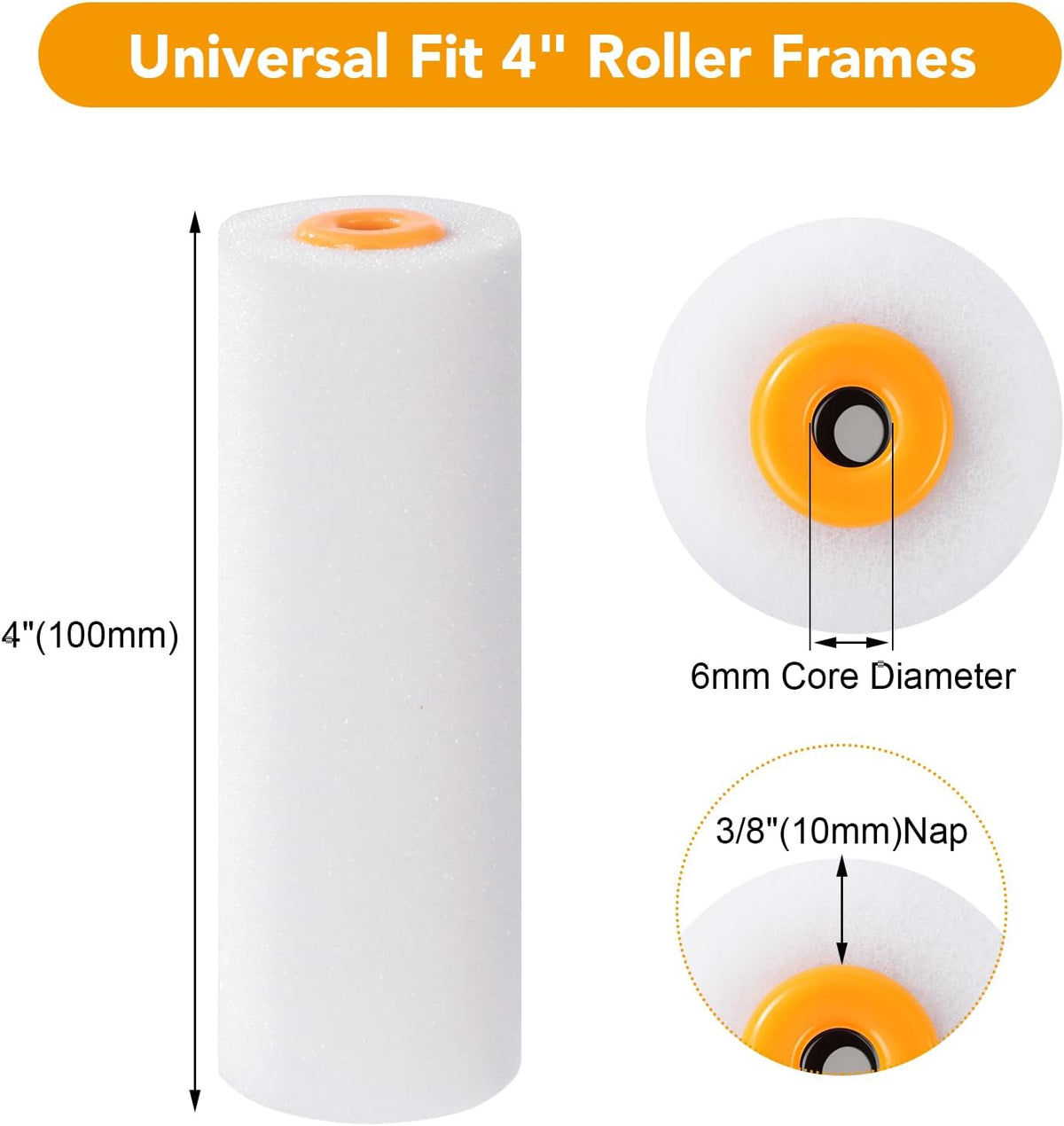 Foam Paint Roller Covers 4 Inch x 3/8 Inch 40 Pack
