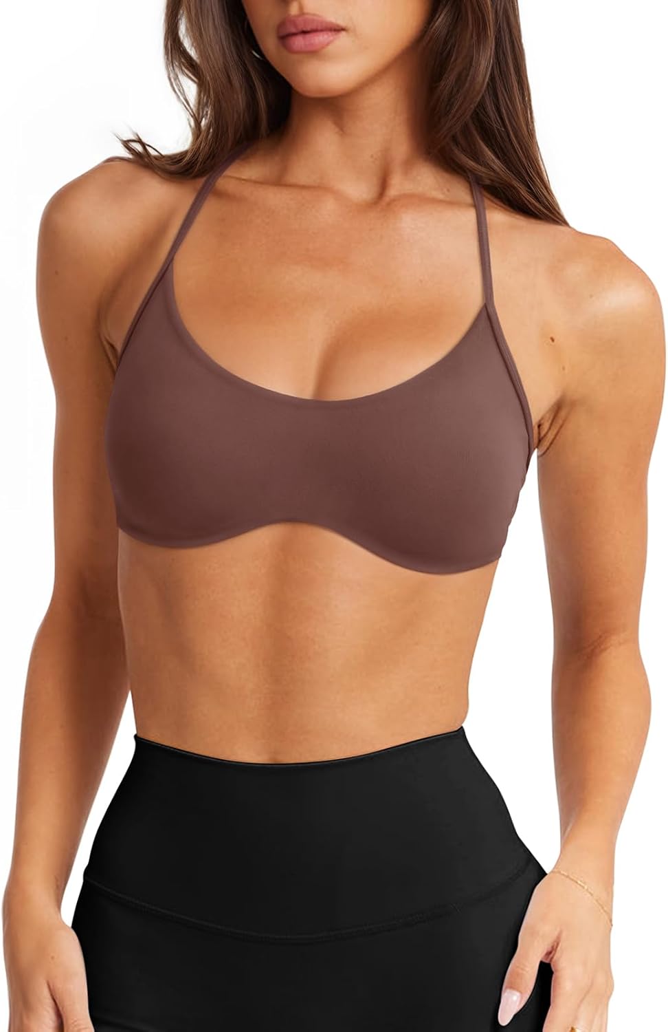 LASLULU Womens Sexy Y Back Sports Bra Padded Racerback Spaghetti Strap Workout Yoga Gym Athletic Bras Tops Bralettes