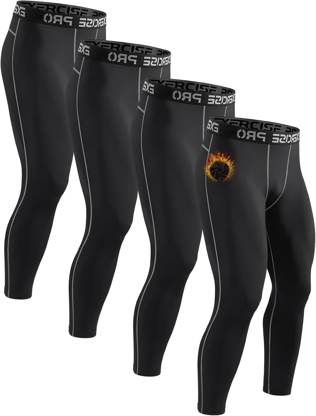 4 Pack Thermal Underwear Long Johns Fleece Base Layer Bottoms Thermal Leggings for Men Compression Pants