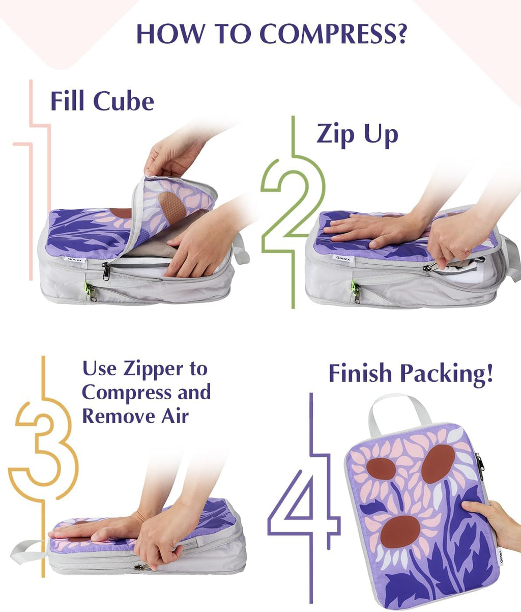 Gonex 4-Piece Compression Packing Cubes, Expandable Travel Organizers