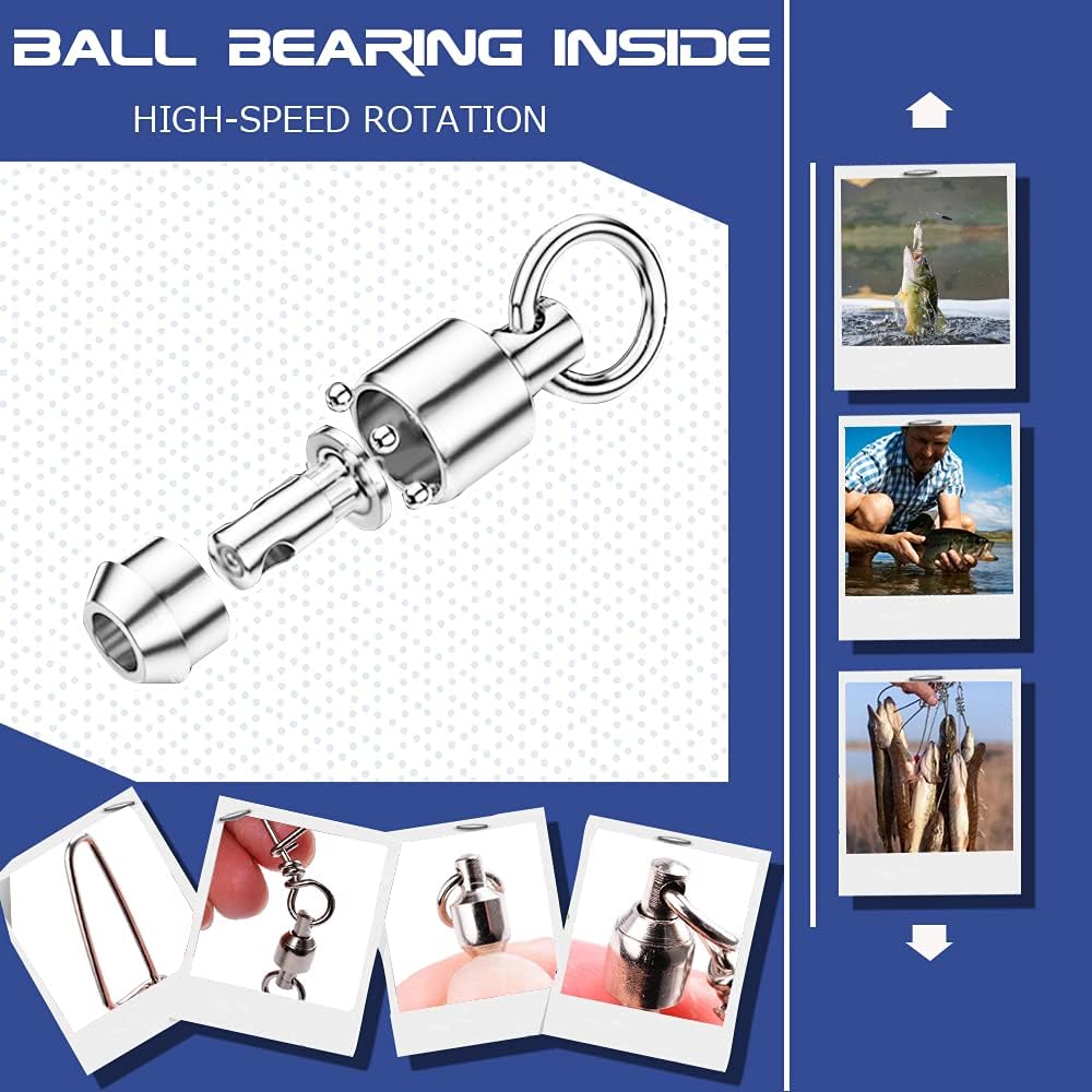 AMYSPORTS Clips Steel Snap Swivels Fishing Ball Bearing Swivels Fishing Saltwater Heavy Barrel Fishing Swivels Stainless White Nickel