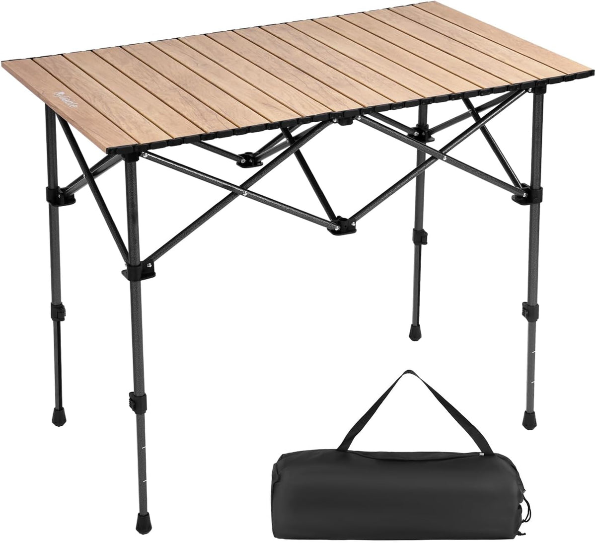 Byliable Camping Table Folding Portable Camp Aluminum Table, Wood Grain
