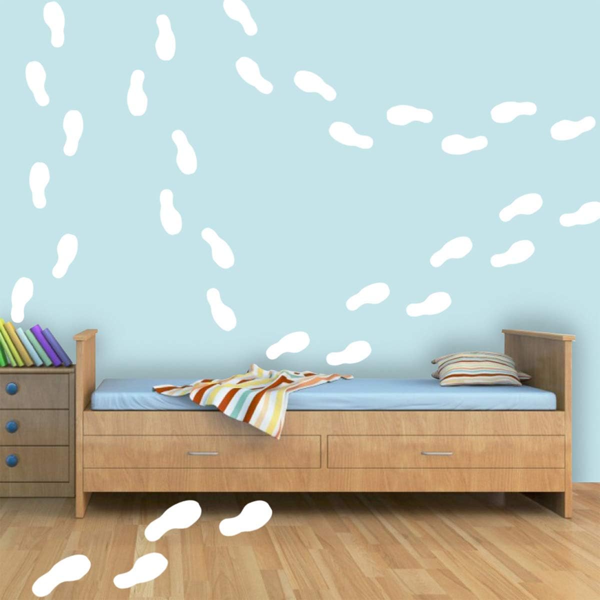 VWAQ Shoe Print Footprint Vinyl Decals - Peel and Stick Floor or Wall Stickers - 32 PCS (White)