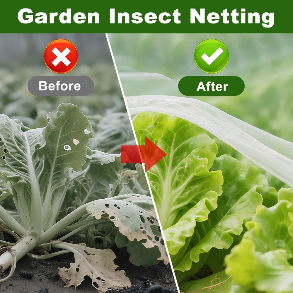 Agfabric Garden Netting 9.8X 49.2 FT Insect Pest Barrier Bird Netting for Garden Protection,Row Cover Mesh Netting for Vegetables Fruit Trees and Plants,White