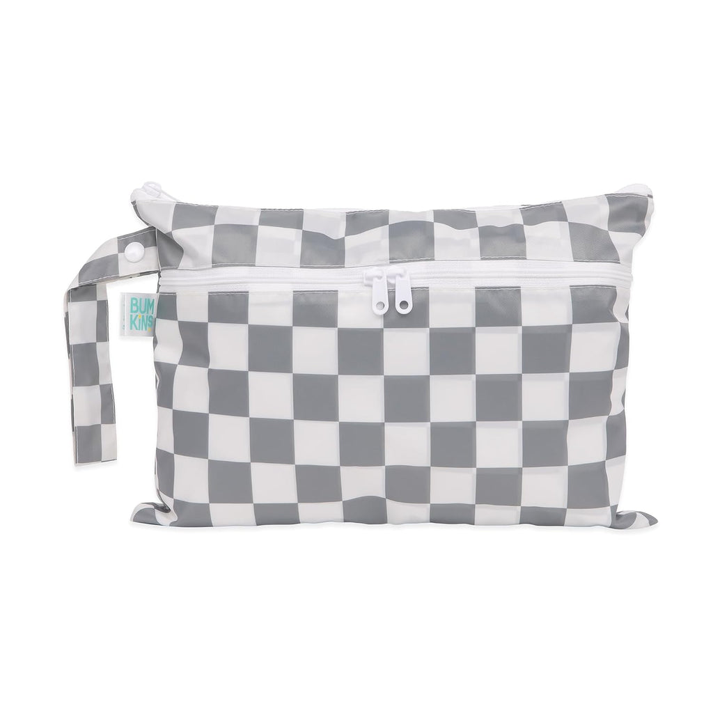 Bumkins Roamio Waterproof Wet Dry Bag for Baby, Travel, Swim Suit, Cloth Diapers, Pump Parts, Pool, Beach, Gym Clothes, Toiletry, Hook to Stroller, Daycare, Zipper Reusable Wetdry Packing, Black Check