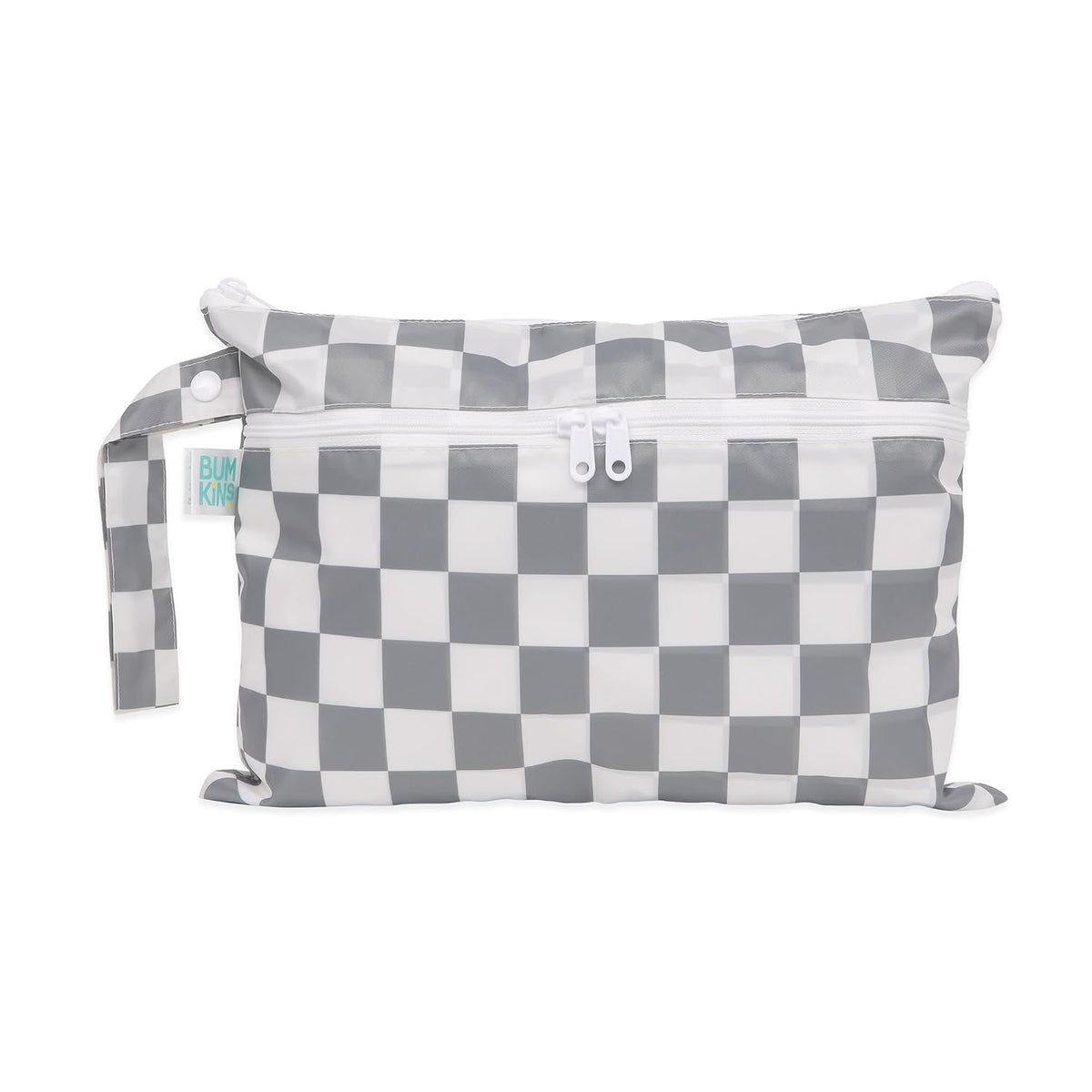 Bumkins Roamio Waterproof Wet Dry Clutch Bag for Baby, Travel, Swim Suits, Cloth Diapers, Pump Parts, Pool, Gym Clothes, Toiletry, Hook to Stroller, Pack for Daycare, Zip Bag Pouch, Black Check