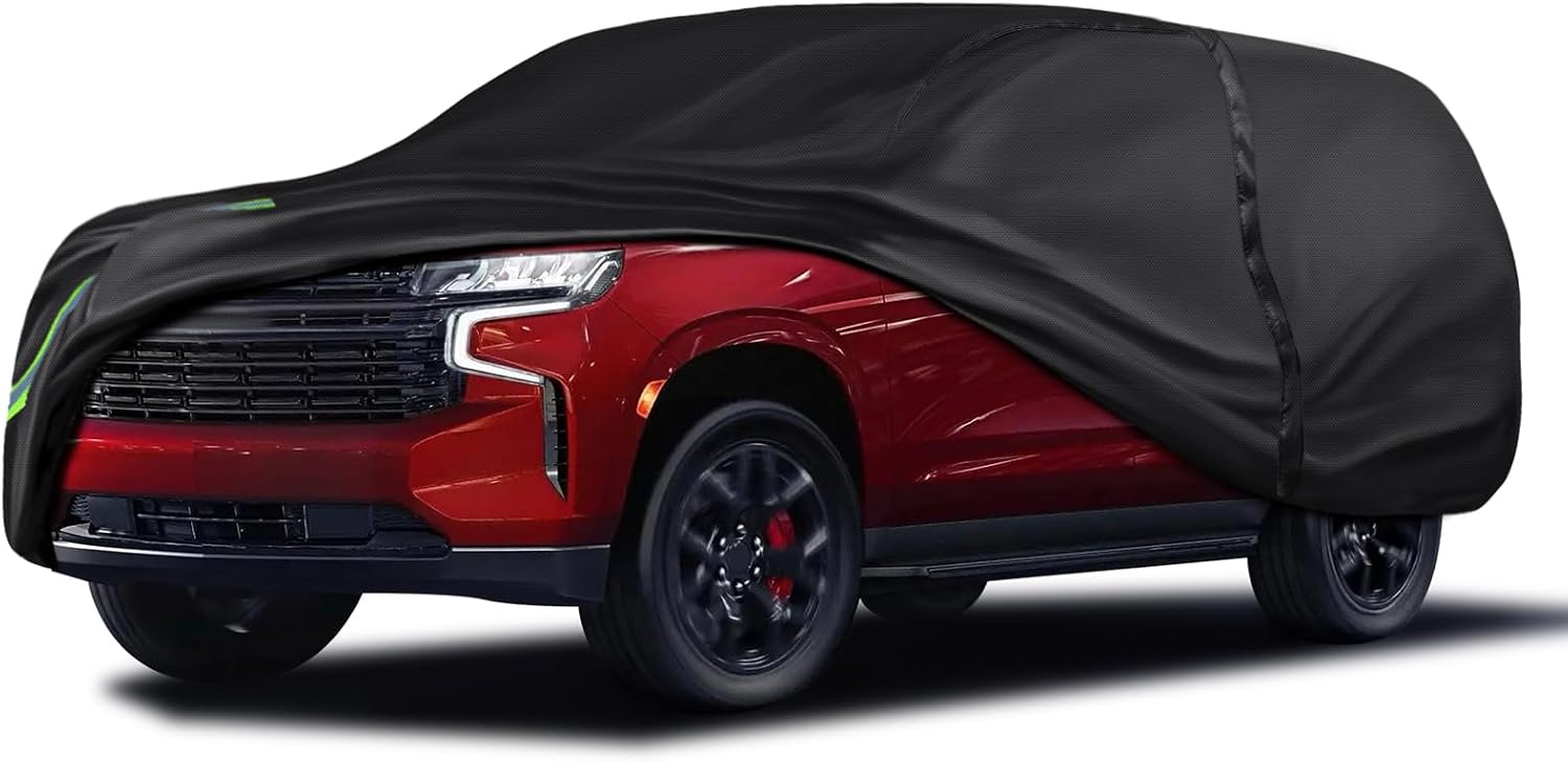 16-Layer 600D Heavy Duty Universal Full Car Cover for Outdoor & Indoor Use - All Weather Sun UV Rain Snow Dust Proof, Waterproof Scratch Resistant, Fits SUVs Body Length 213"-235"/17.7-19.5 ft