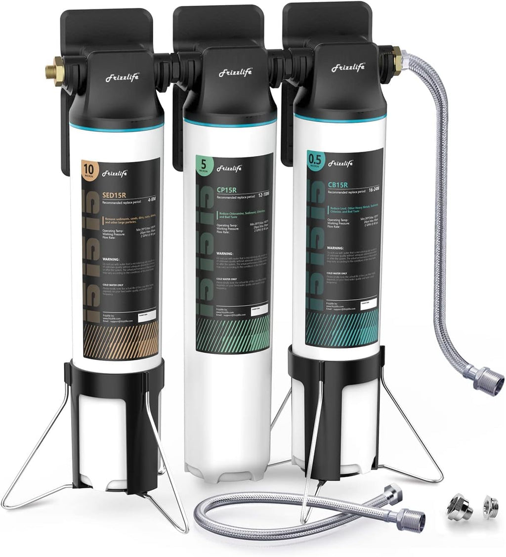 Frizzlife DW10 Under Sink Water Filter System, NSF/ANSI 53&42 Certified Elements, Reduces 99.99% Lead, Chlorine, Fluoride, Bad Taste & Odor, Direct Connect, 0.5 Micron, USA Tech