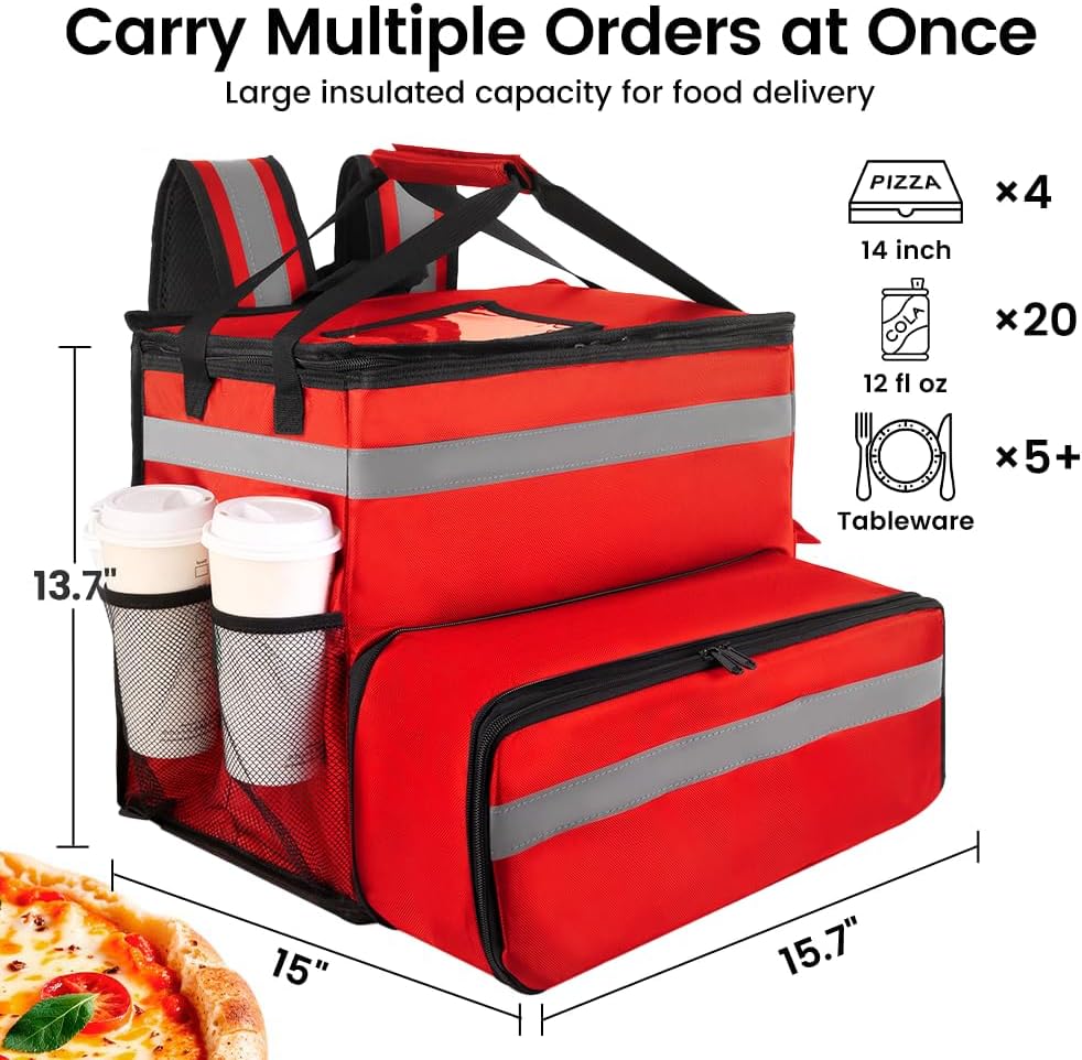 Insulated Food Delivery Backpack with Cup Holders, Expandable Bag
