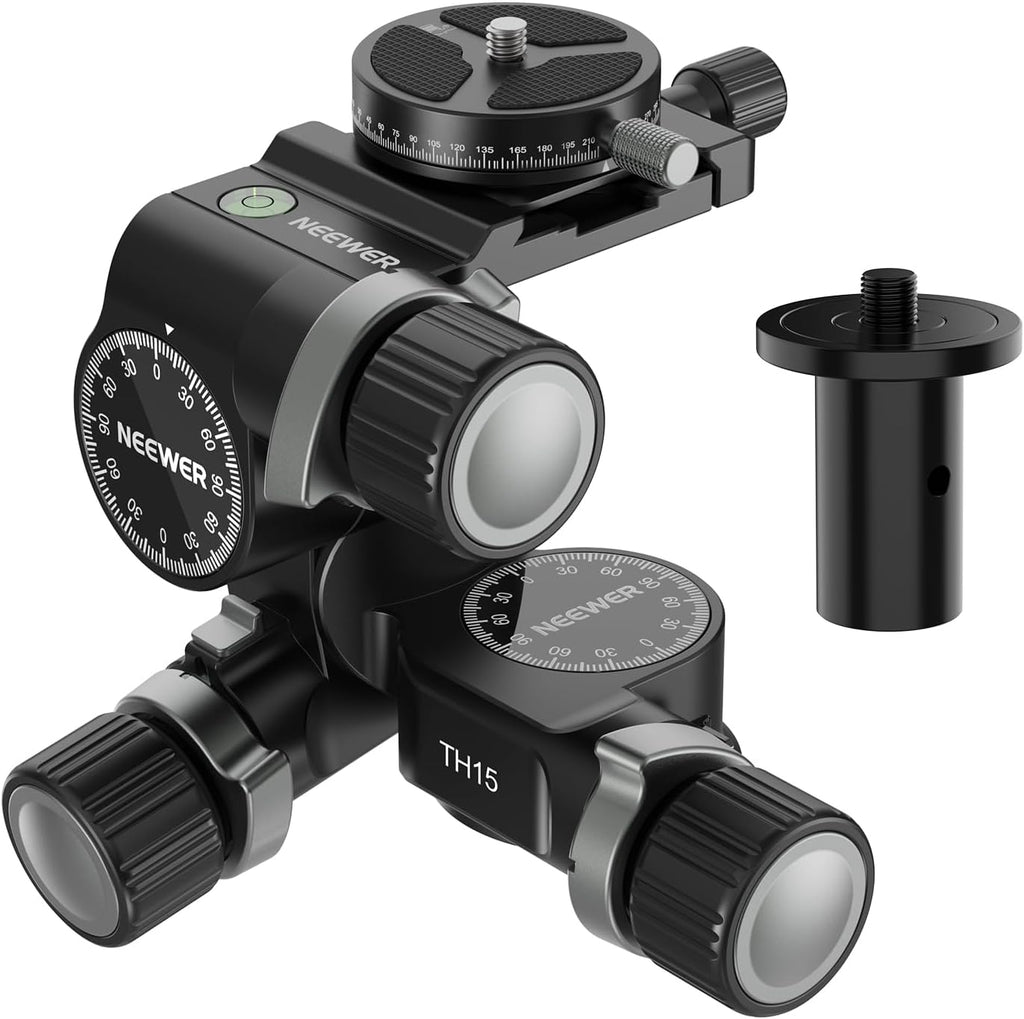 NEEWER 3 Way Geared Tripod Head with 360° Panoramic Arca QR Plate, TH15