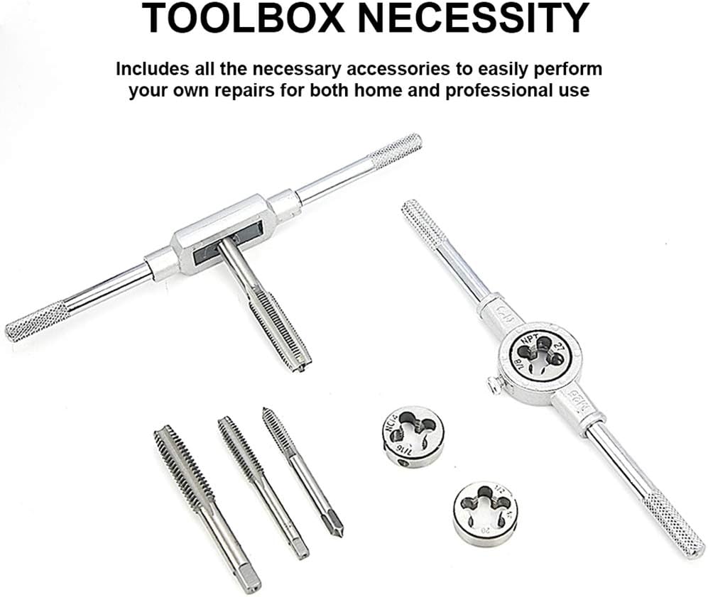 Alloy Steels Tap and Die Set,SAE Inch Sizes Essential Threading Home DieTool, Cutting Threads Gauge Kit Standard Tap Set