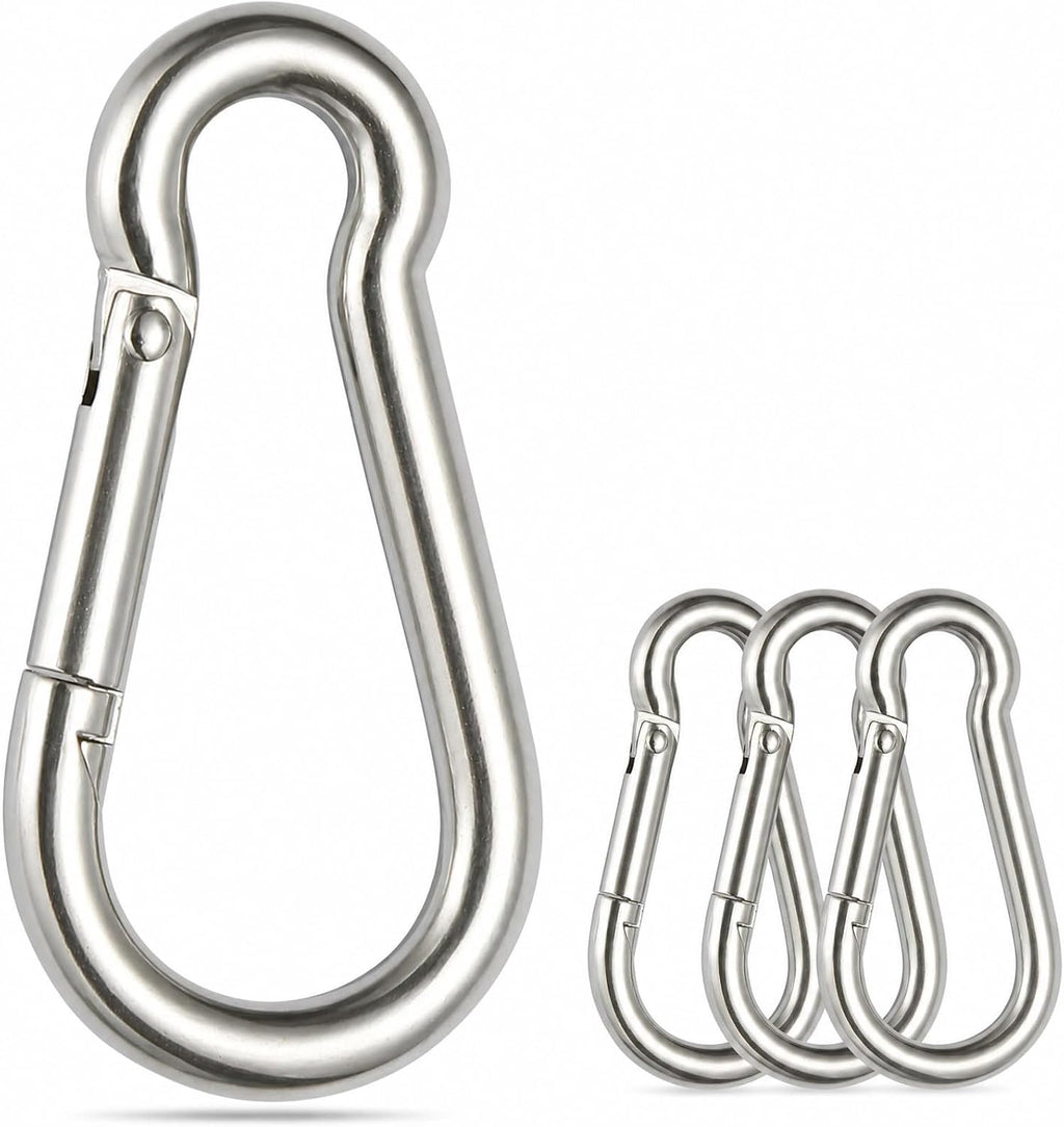 sprookber Stainless Steel Carabiner Spring Snap Hook - 304 Stainless Steel Heavy Duty Clips, Set of 4