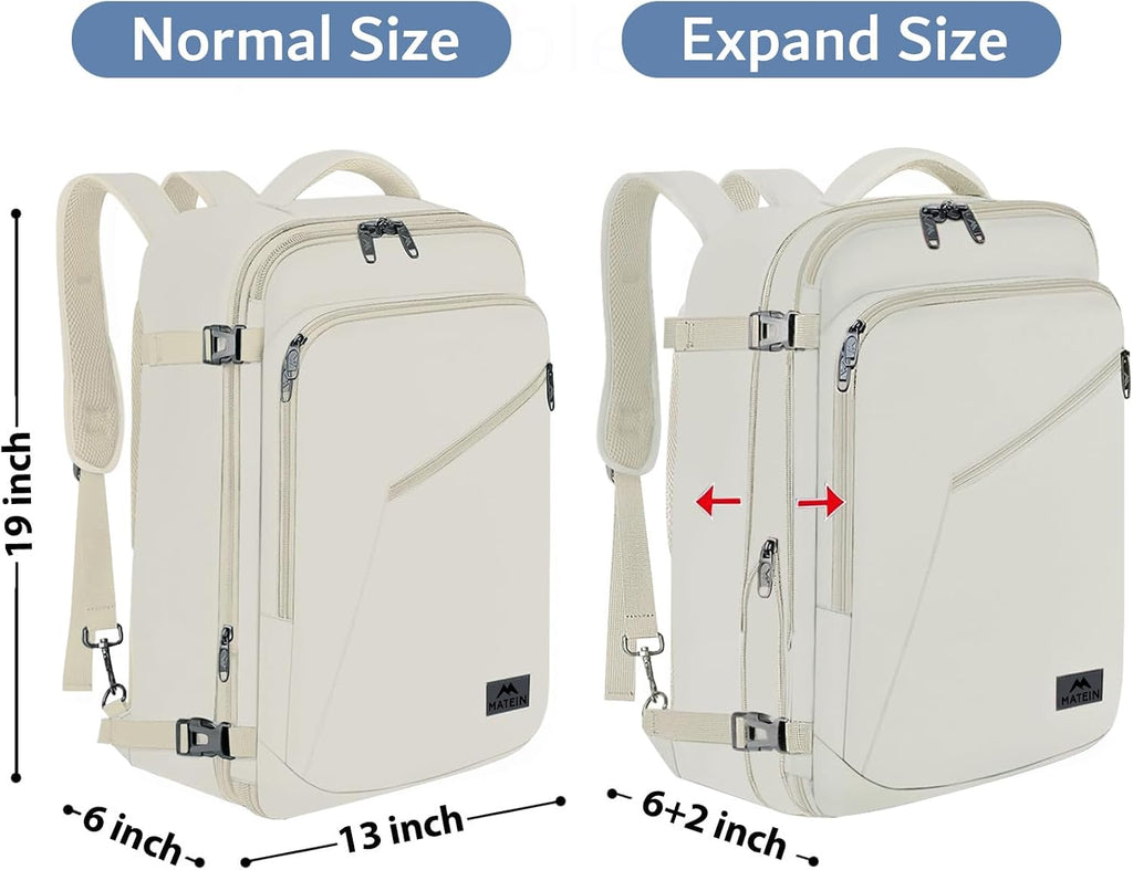 MATEIN Beige Travel Backpack Women, Carry on Bag with Hidden Shoulder Strap