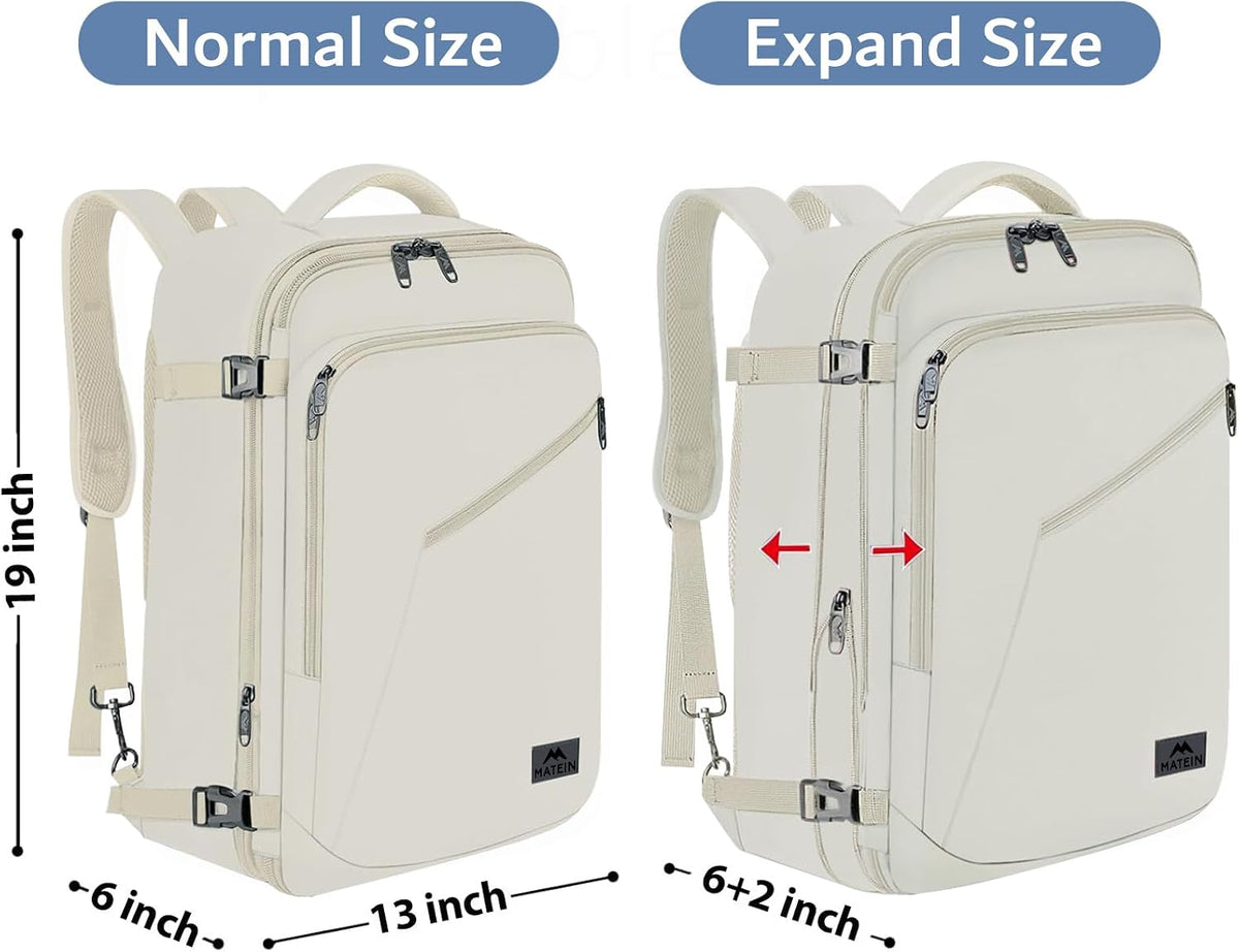 MATEIN Beige Travel Backpack Women, Carry on Bag with Hidden Shoulder Strap