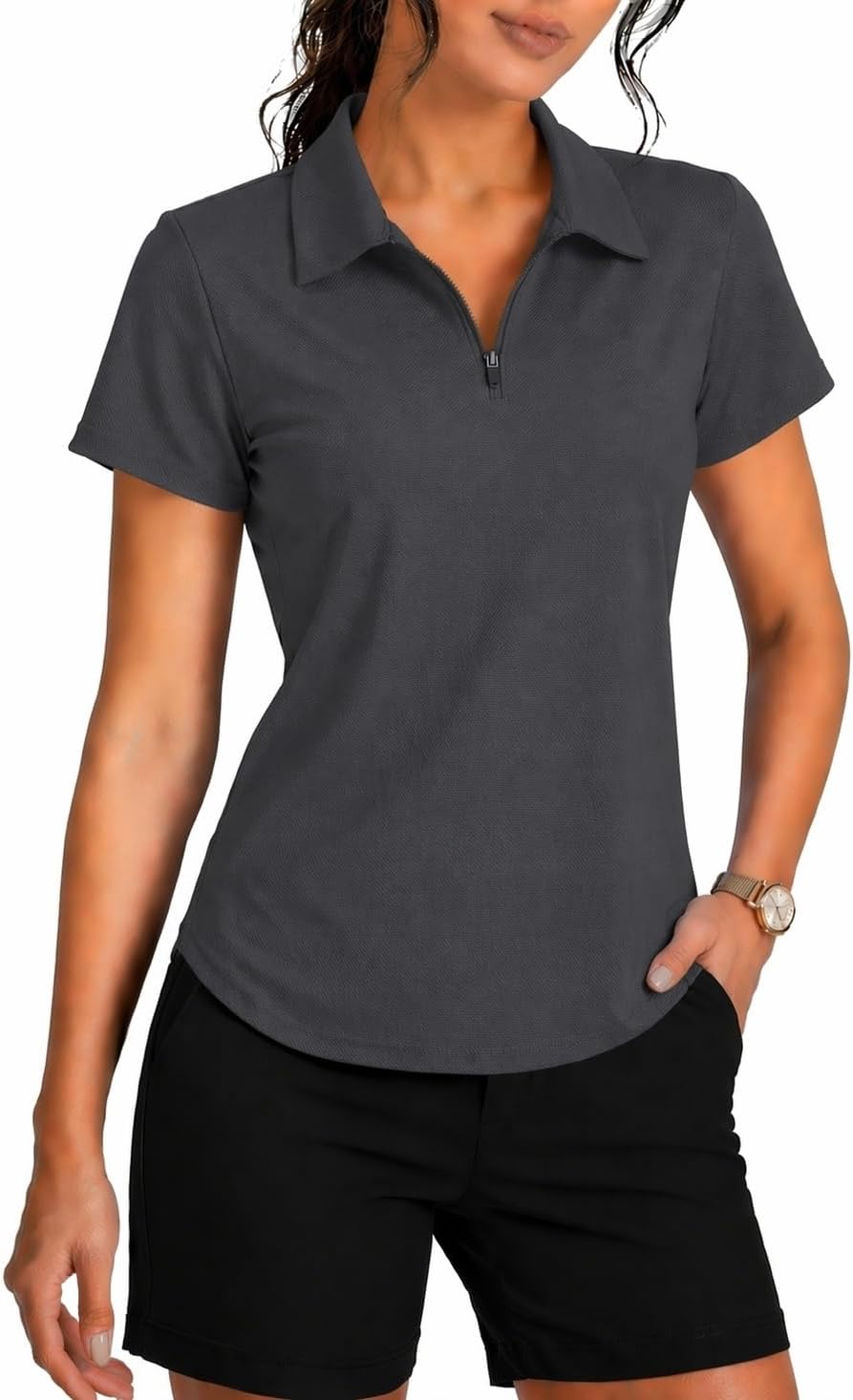 PINSPARK Womens Golf Shirt Short Sleeve Polo UPF 50+ 1/4 Zip Collar Shirt