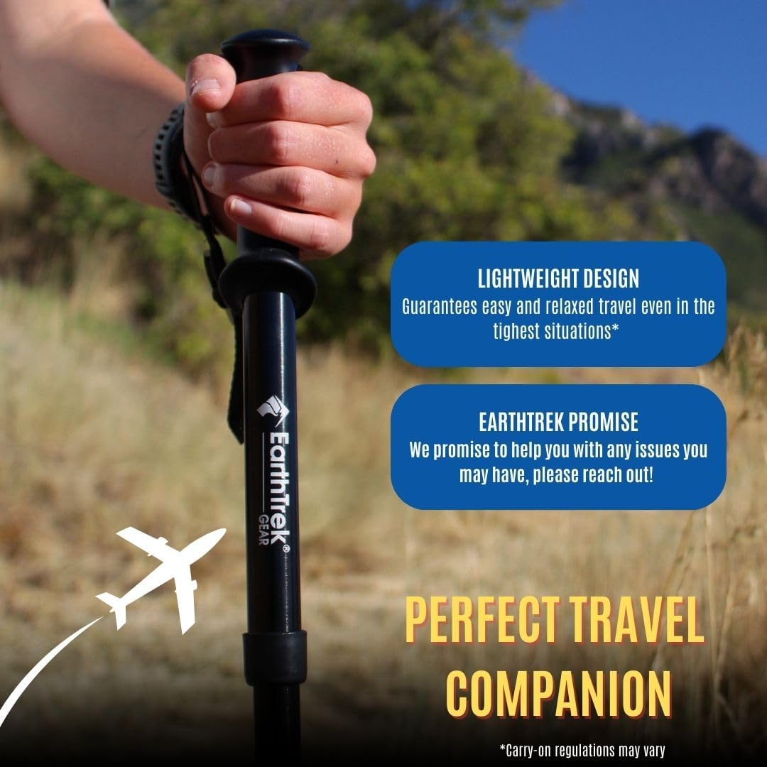 Earth Trek Gear Compact Adjustable Hiking Poles - Folding Walking Stick & Trekking Poles for Walking, Hiking, and Walking - Lightweight Aluminum, 45-50" Height