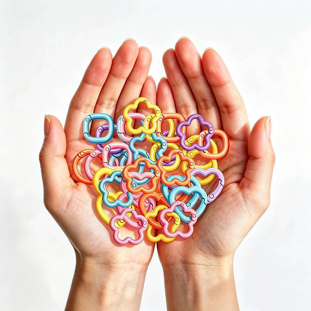 40PCS Carabiner Keyring Clips Metal Keychain Key Chain Rings 4 Shapes, Colorful Spring Snap Hooks for DIY Keychains Accessory Bag Charm Purses Making